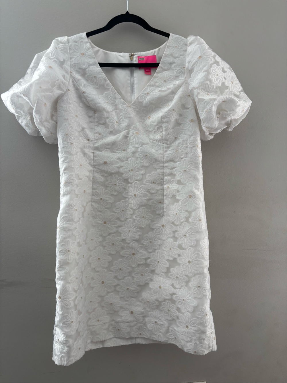 Lily Pulitzer Women White Floral Eyelet Puff-Sleeve Dress Size 12
